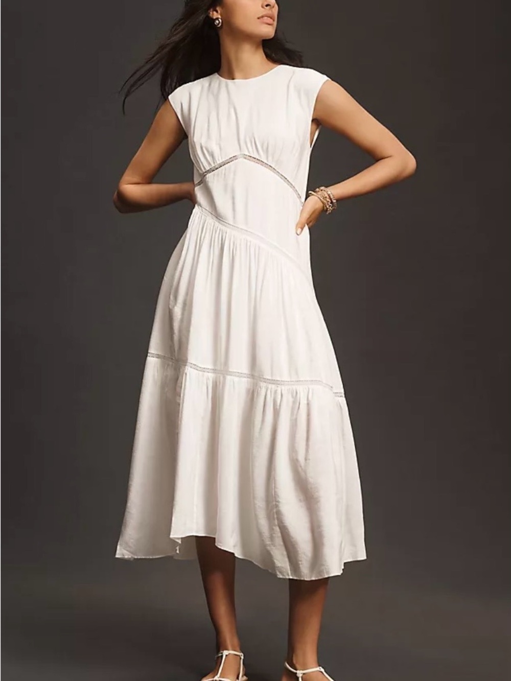 Sleeveless White Tiered Midi Dress - Picture 4 of 9